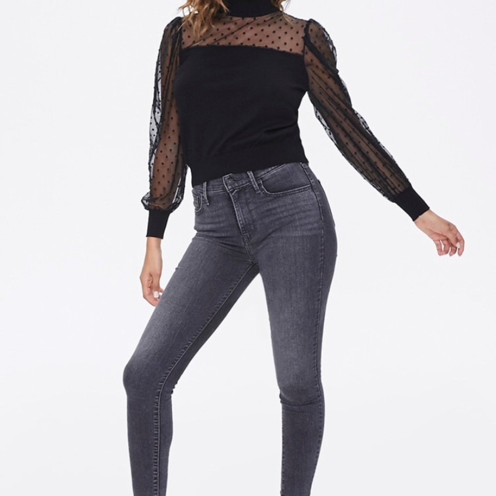 Sheer sleeve Swiss dot sweater